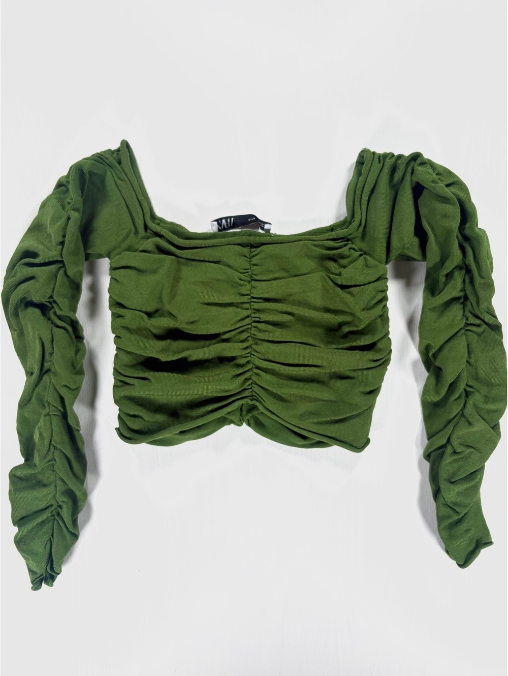 Zara Green Ruched Off-the-Shoulder Top
